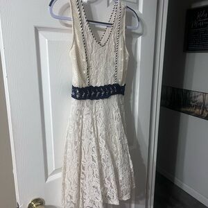 Ryu Cream Dress with Navy Trim